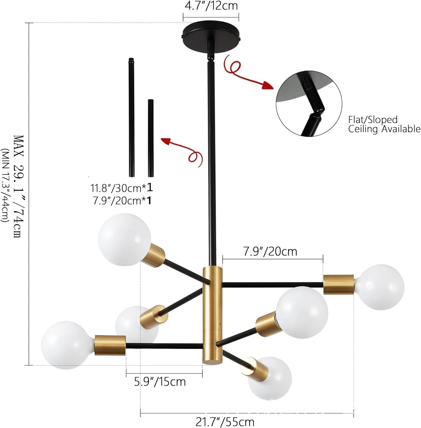 Lámpara de Techo Moderna Tipo Araña de 6 a 12 Cabezales | Lámpara Nórdica E27 para Salón y Comedor | Chandelier Industrial Negro o Dorado