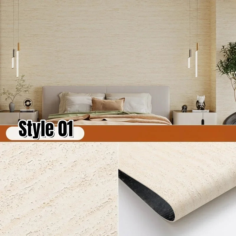 Papel Pintado Autoadhesivo 3D con Textura de Pizarra y Travertino (Grueso y Flexible)