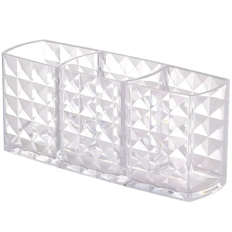 Organizador de Maquillaje de Lujo (Patrón de Diamante) - Caja de Almacenamiento Transparente de 3 Compartimentos para Gabinete/Tocador