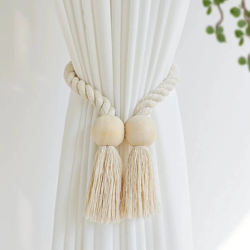 Abrazadera Magnética de Cortina con Flecos y Cuerda Trenzada