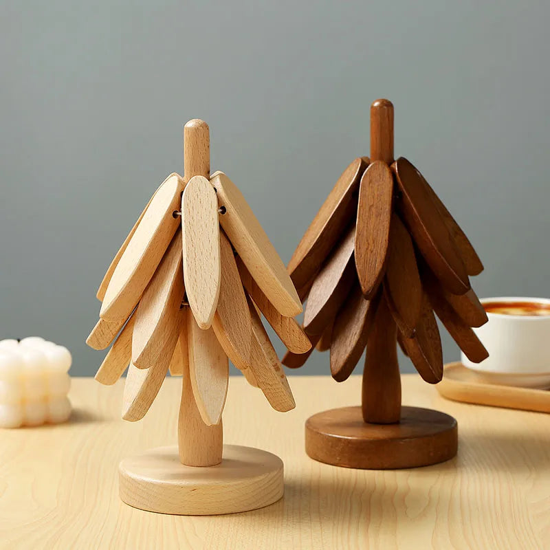 Set de 4 Salvamanteles de Bambú con Diseño de Árbol | Posavasos Decorativos de Madera Resistentes al Calor y Antiescaldaduras