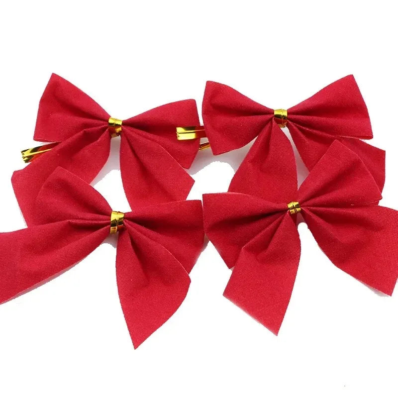 Set de Mini Lazos Navideños (Rojo y Dorado) - Paquete de 12/24/36 unidades, Adornos para Árbol de Navidad, Regalos DIY y Decoración de Fiestas