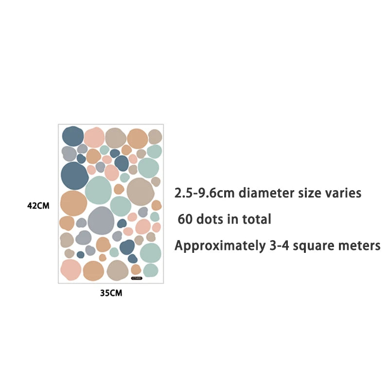 Set de 60 Lunares Adhesivos de Pared (Boho Colorful) - Vinilo Removible y No Tóxico