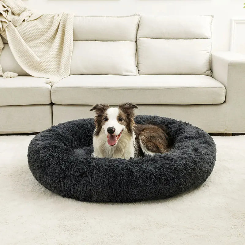 Cama de Lujo para Mascotas (Felpa Larga Ultra Suave) - Sofá Redondo Antiestrés con Cojín Profundo para Perros y Gatos