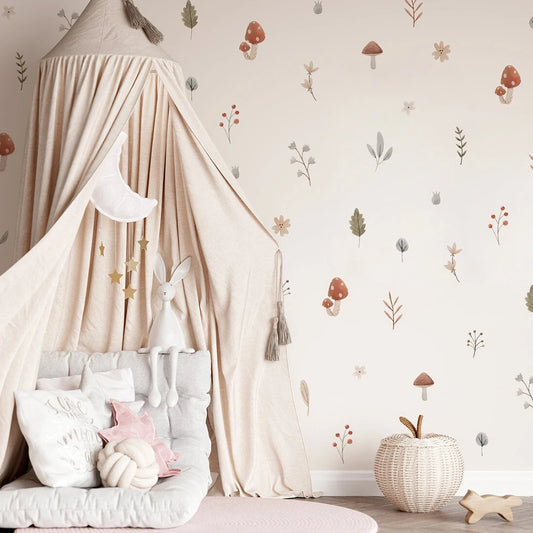 Adhesivos de Pared de Setas y Flores Boho (PVC No Tóxico) - Vinilo Infantil