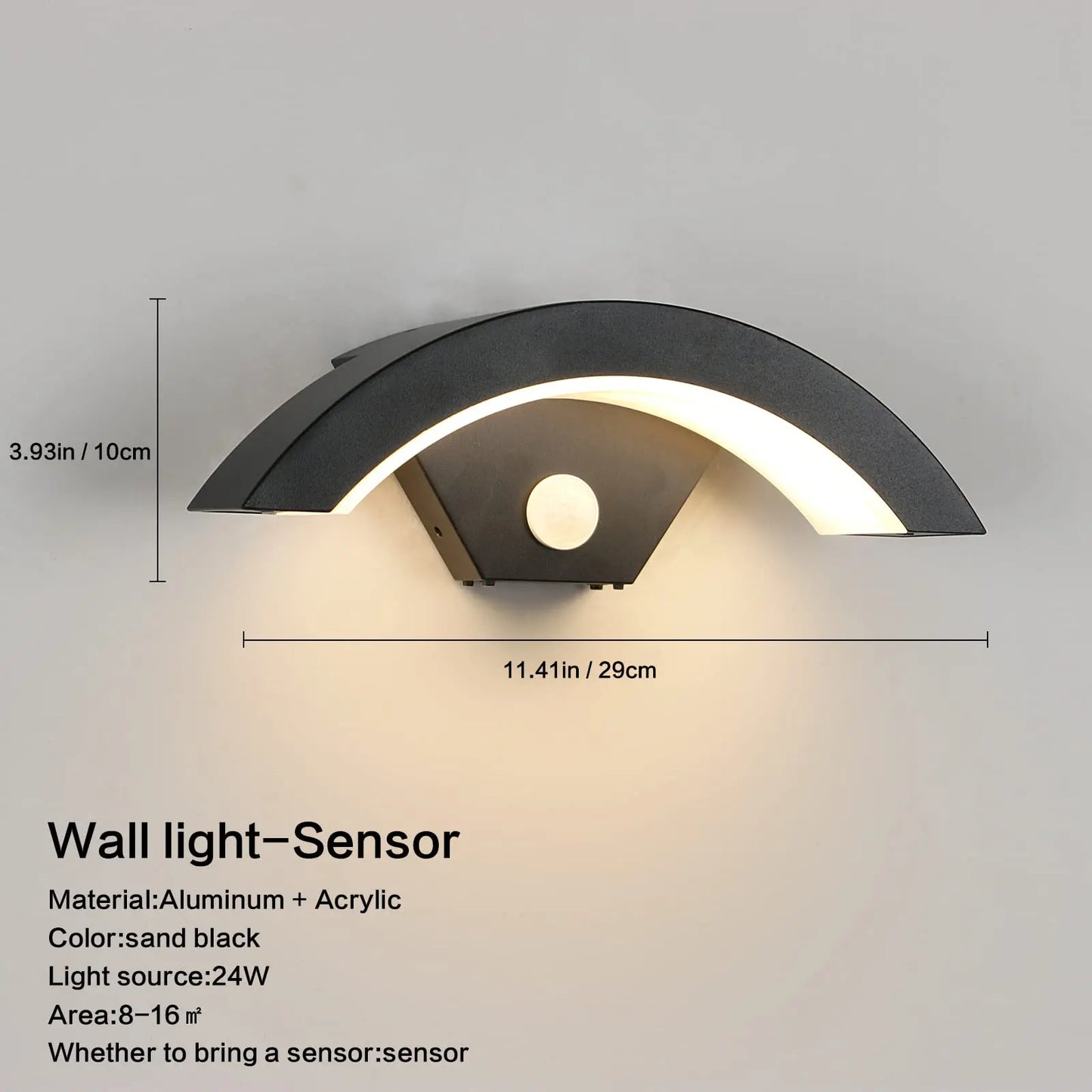 Aplique de Pared LED con Sensor de Movimiento (24W, IP65) - Lámpara Exterior U-Shape, Negro, Luz Cálida 3000K para Jardines y Pasillos