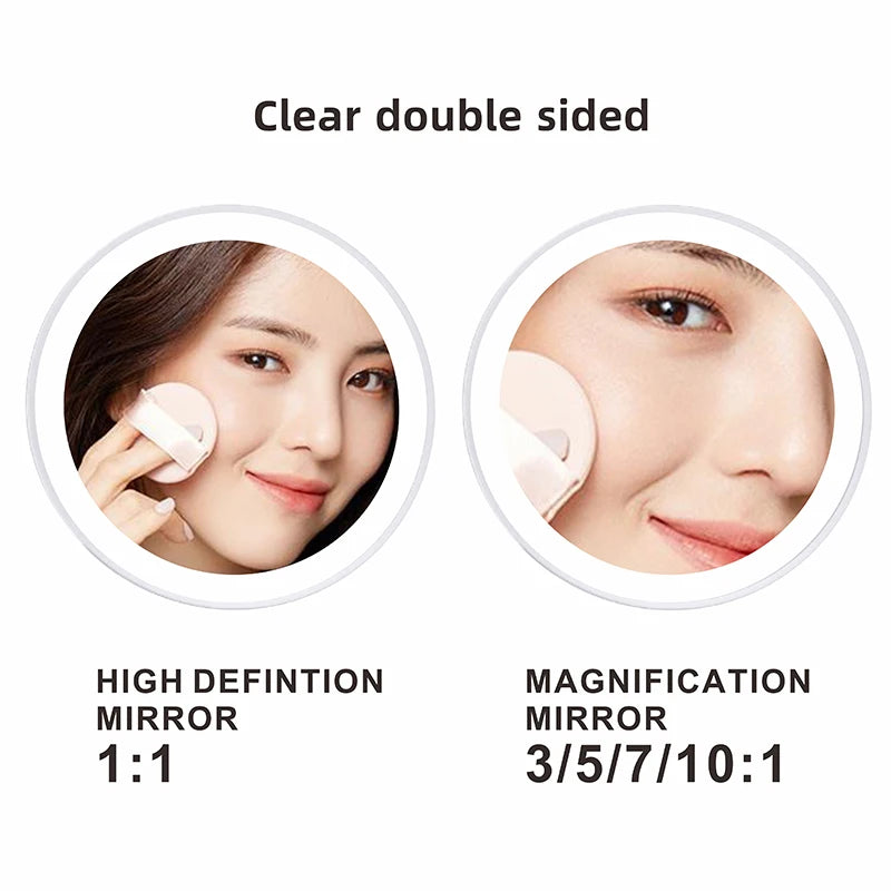 Espejo de Maquillaje Recargable (8 Pulgadas) - Aumento de Doble Cara 3x a 10x y Luz de 3 Colores USB