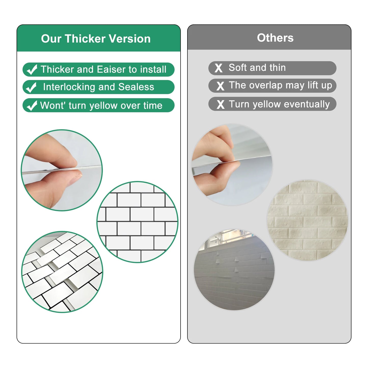 Azulejos Adhesivos Tipo Metro (Subway) 3D - Vinilo de Ladrillo Pelar y Pegar, Resistente al Agua para Salpicaderos de Cocina y Baño (10 Láminas)