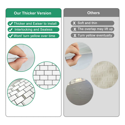 Azulejos Adhesivos Tipo Metro (Subway) 3D - Vinilo de Ladrillo Pelar y Pegar, Resistente al Agua para Salpicaderos de Cocina y Baño (10 Láminas)