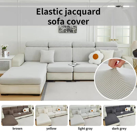 Funda de Sofá Elástica Jacquard (Todo Incluido) - Protector Antideslizante y Transpirable de Color Sólido, Universal para 4 Estaciones
