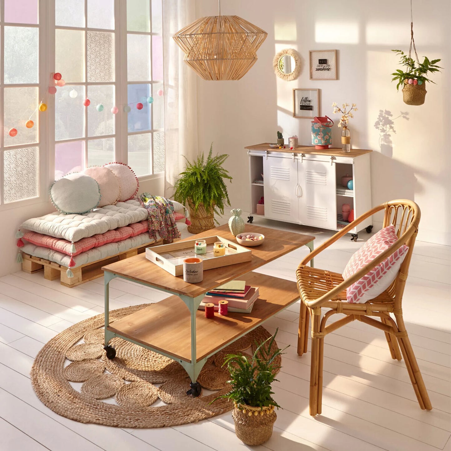 Alfombra Redonda de Yute Atmosphera (80 cm) - Diseño de Calados con Círculos Concéntricos, Adorno de Pared y Suelo de Estilo Exótico