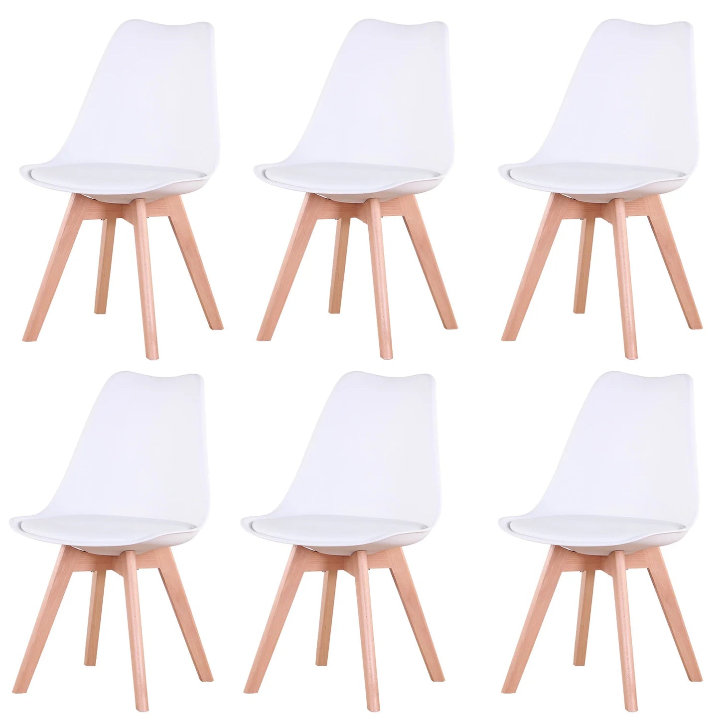 Set de 6 Sillas de Comedor Nórdico Mid-Century | Asiento Acolchado en PU y Patas de Madera de Haya | Sillas de Diseño para Comedor, Escritorio y Restaurante