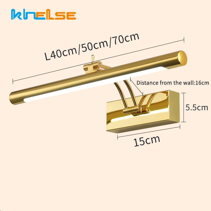 Aplique de Pared LED para Baño (Acero Inoxidable) - Lámpara de Espejo Impermeable L40/55/70CM con Interruptor y 3 Tonos