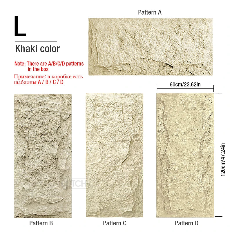 Set de 4 Paneles de Pared 3D de PVC (120x60 cm) - Diseño de Piedra de Alta Simulación