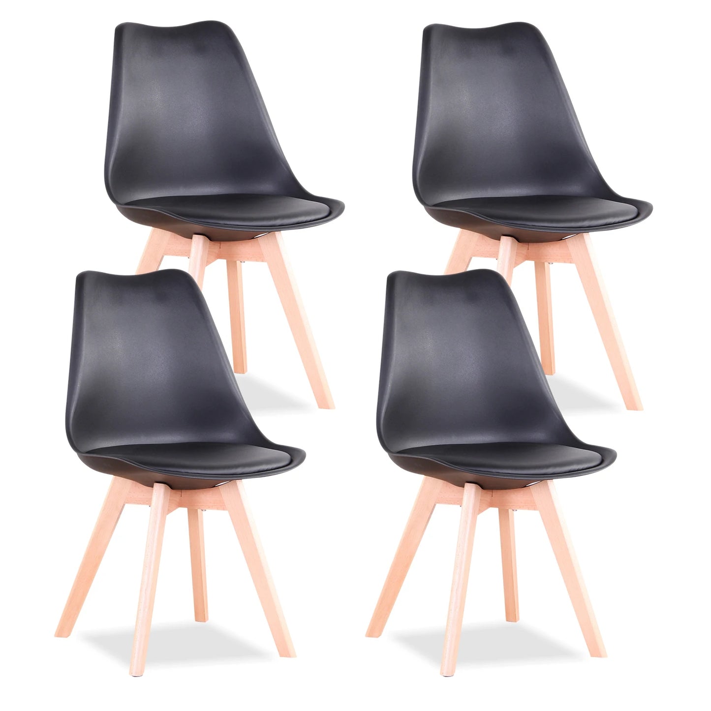 Set de 4 Sillas de Comedor Nórdicas EGOONM | Asiento Acolchado con Cojín PU y Patas de Madera Maciza | Estilo Mid-Century Moderno para Hogar y Oficina