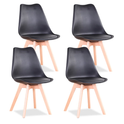 Set de 4 Sillas de Comedor Nórdicas EGOONM | Asiento Acolchado con Cojín PU y Patas de Madera Maciza | Estilo Mid-Century Moderno para Hogar y Oficina