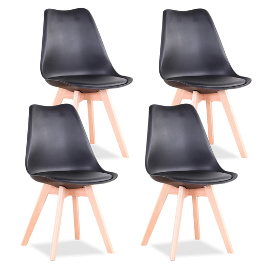 Set de 4 Sillas de Comedor Nórdicas EGOONM | Asiento Acolchado con Cojín PU y Patas de Madera Maciza | Estilo Mid-Century Moderno para Hogar y Oficina