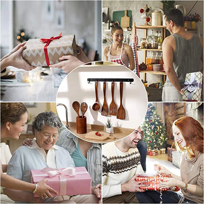 Set 9 Utensilios de Cocina Madera Teca Natural | Antiadherentes, Cucharas y Espátulas - Casarae