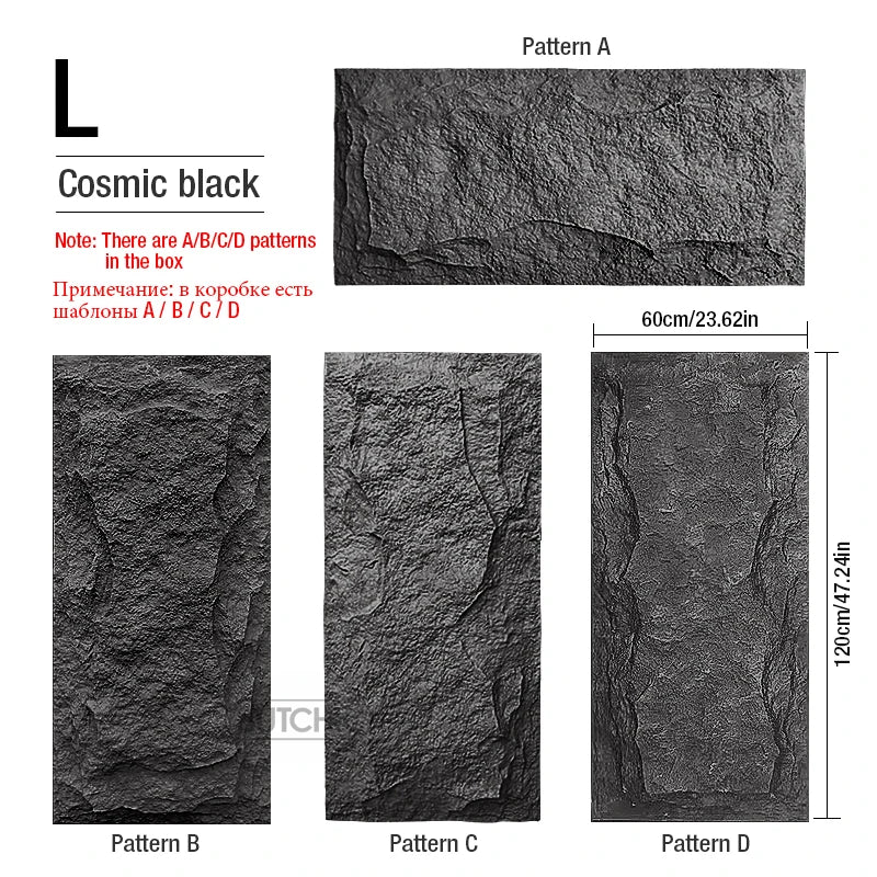Set de 4 Paneles de Pared 3D de PVC (120x60 cm) - Diseño de Piedra de Alta Simulación