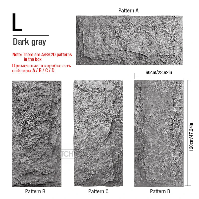 Set de 4 Paneles de Pared 3D de PVC (120x60 cm) - Diseño de Piedra de Alta Simulación