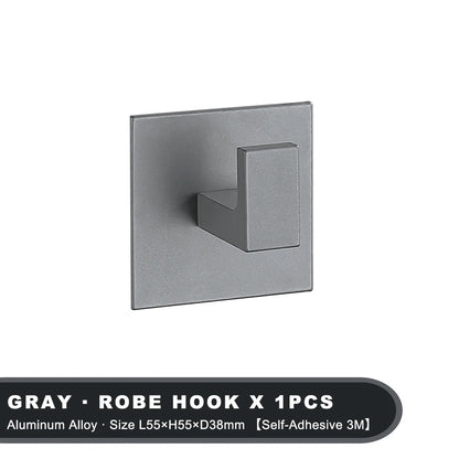 Gancho Adhesivo de Pared Reforzado (Aluminio Negro Mate) - Gancho 3M Fuerte para Abrigos, Batas y Toallas
