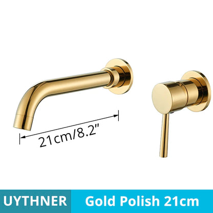 Grifo Baño Montaje en Pared Oculto | Oro Cepillado/Negro | Latón Macizo Cerámico - Casarae