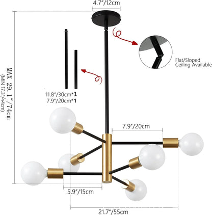 Lámpara de Techo Moderna Tipo Araña de 6 a 12 Cabezales | Lámpara Nórdica E27 para Salón y Comedor | Chandelier Industrial Negro o Dorado