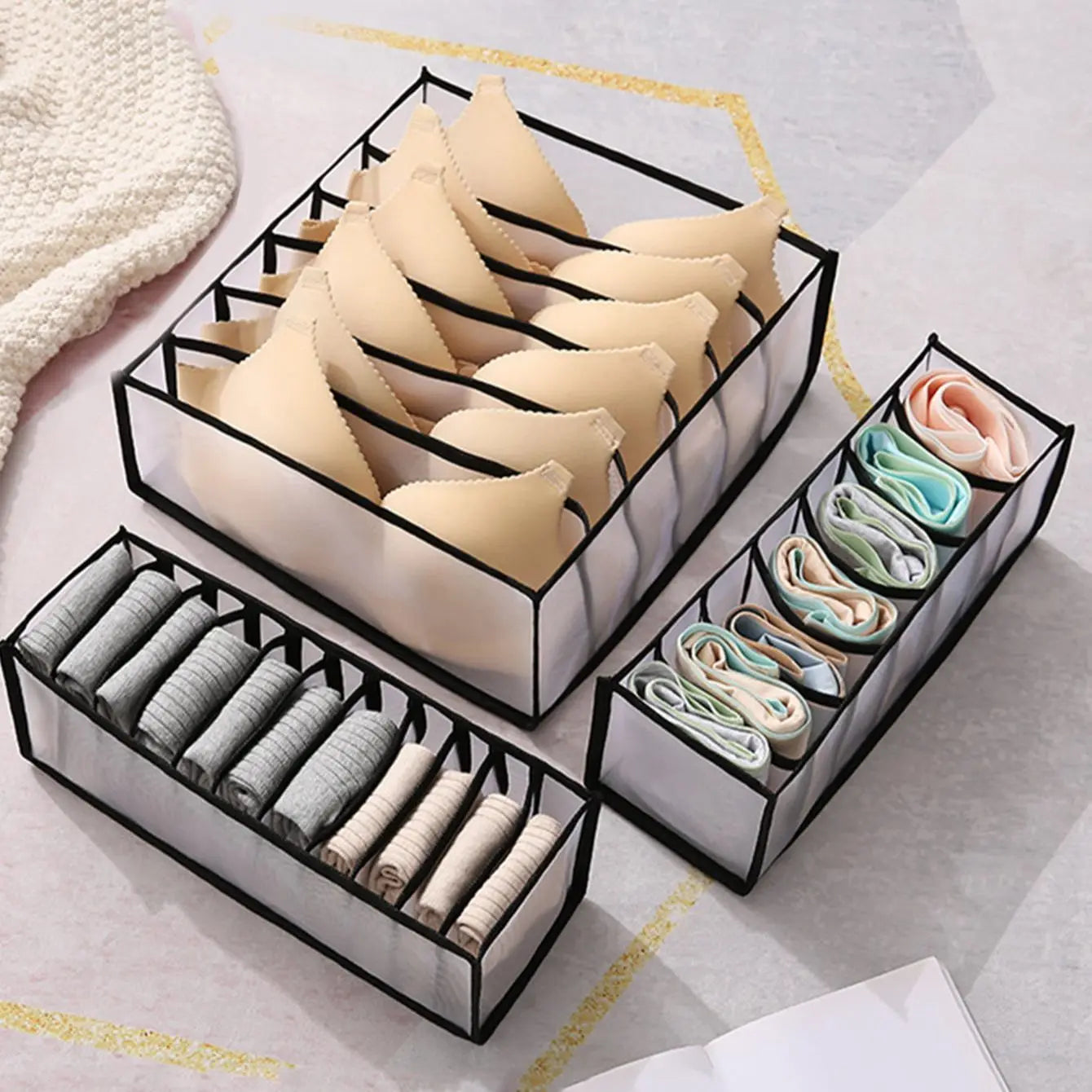 Organizador de Cajones Plegable con 7, 9 u 11 Compartimentos | Caja Separadora para Ropa Interior, Calcetines y Jeans