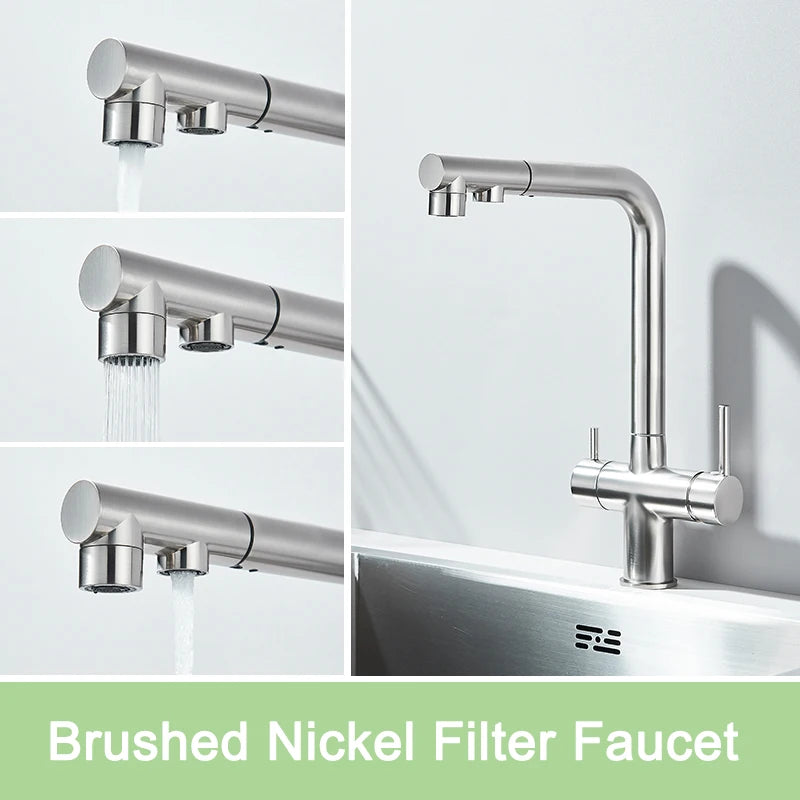 Grifo de Cocina Negro Mate 2 en 1 | Mezclador Agua Fría/Caliente y Purificador Extraíble - Casarae