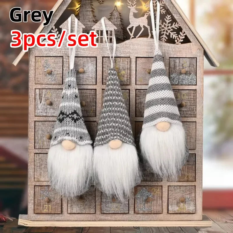 Set de 3 Gnomos de Navidad de Peluche (Tejido Knitted) - Adornos Colgantes de Elfo/Gonk para Árbol de Navidad, Regalo de Año Nuevo