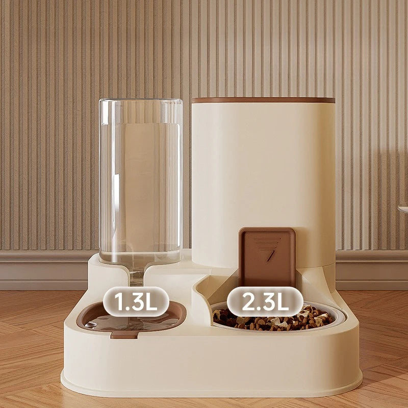 Estación de Alimentación 2 en 1 (Todo en Uno) - Dispensador Exquisito de Comida y Fuente de Agua para Gatos y Perros