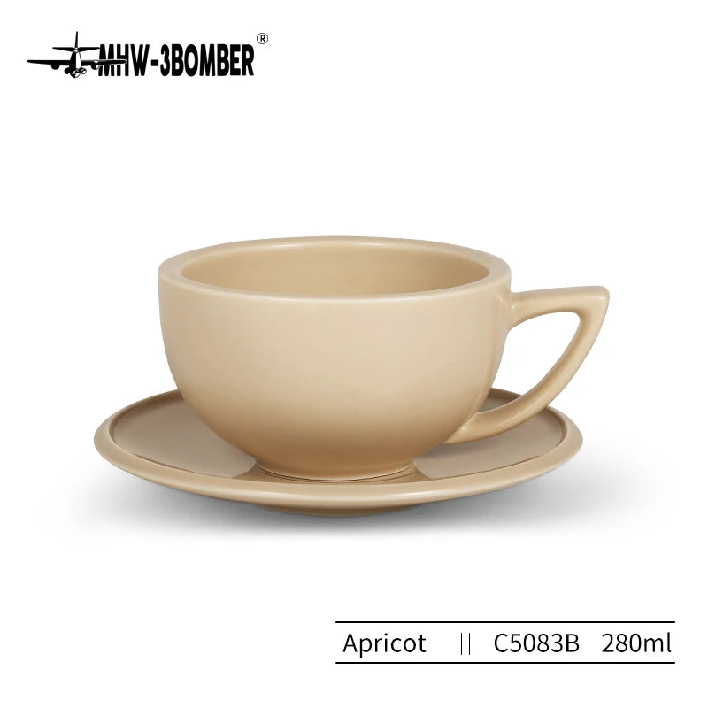 Set de Taza de Cerámica MHW-3BOMBER (280 ml) con Platillo y Cuchara - Para Latte y Espresso