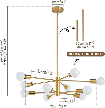 Lámpara de Techo Moderna Tipo Araña de 6 a 12 Cabezales | Lámpara Nórdica E27 para Salón y Comedor | Chandelier Industrial Negro o Dorado