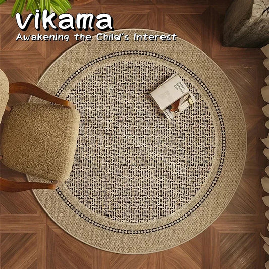 Alfombra Redonda Vintage VIKAMA (Terciopelo de Cristal Absorbente) - Tapete de Suelo Antideslizante y Lavable a Máquina para Sala y Dormitorio
