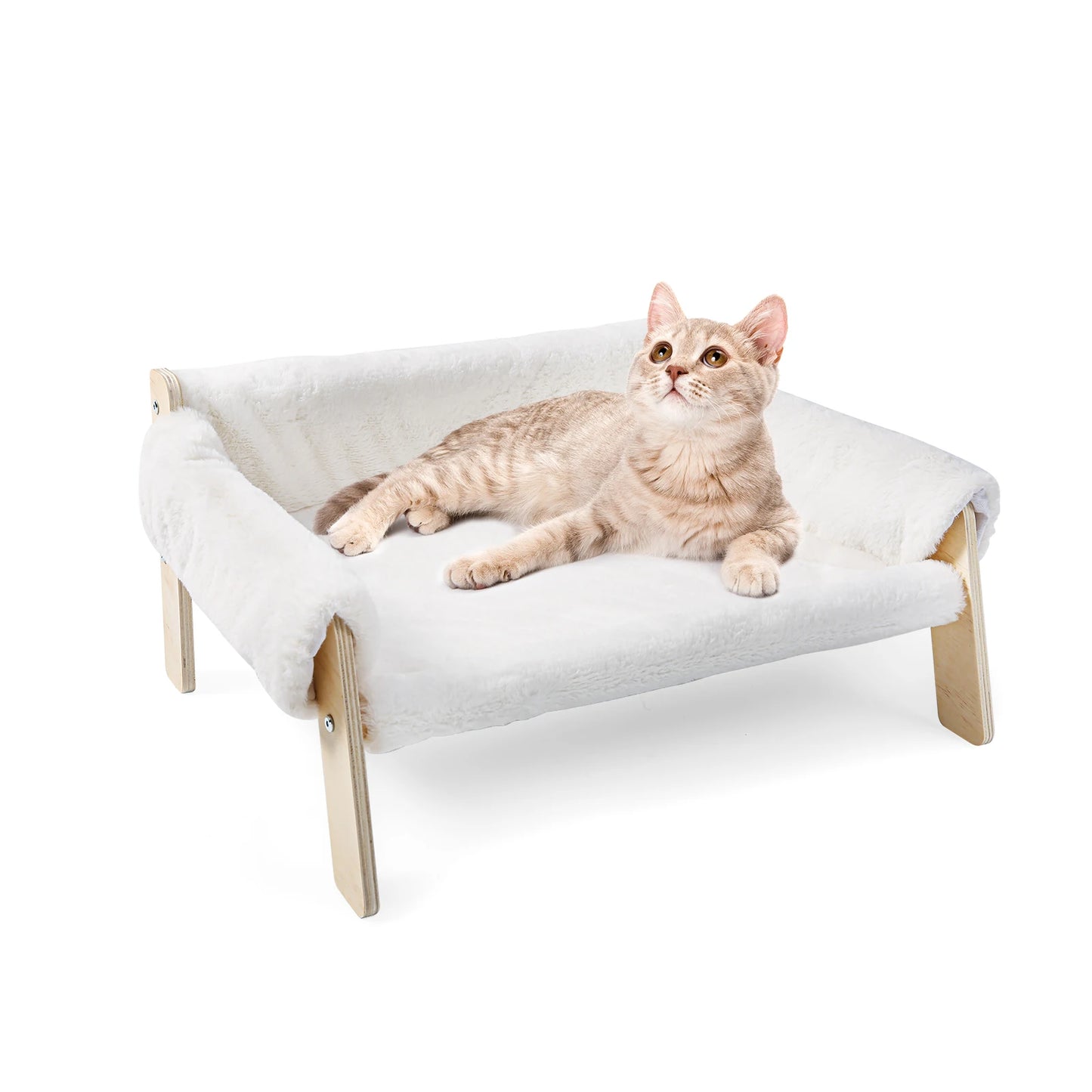 Sofá Cama Elevado de Lujo para Gatos y Perros Pequeños (Patas de Madera, Felpa Lavable)