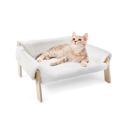 Sofá Cama Elevado de Lujo para Gatos y Perros Pequeños (Patas de Madera, Felpa Lavable)