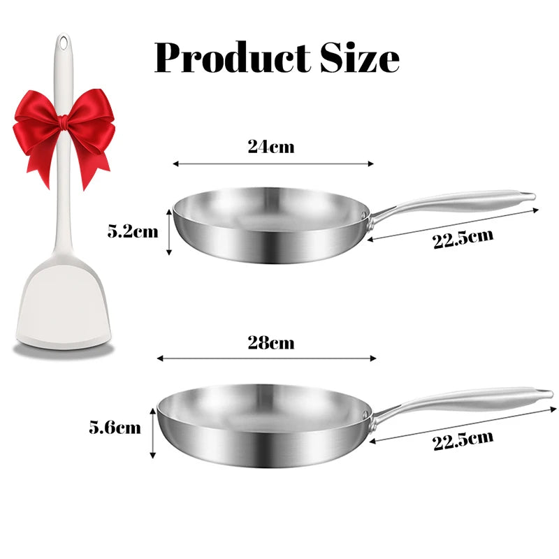 Set de 2/3 Sartenes Wok de Acero Inoxidable 304 Sin Recubrimiento | Fondo Redondo Tradicional | Apto para Gas e Inducción