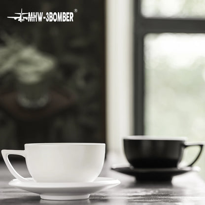 Set de Taza de Cerámica MHW-3BOMBER (280 ml) con Platillo y Cuchara - Para Latte y Espresso