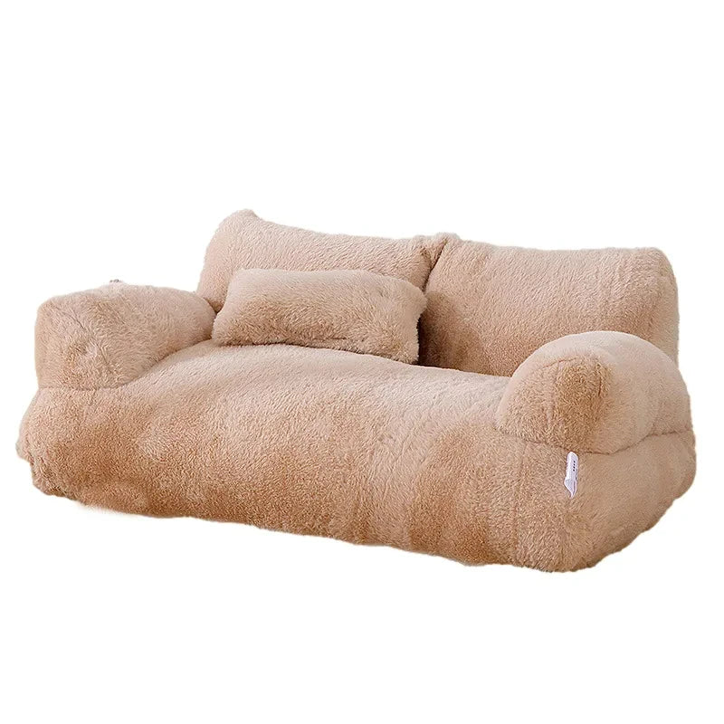 Sofá Cama Acolchado de Felpa para Mascotas - Cama con Respaldo Grueso, Almohada Integrada y Base Antideslizante para Gatos y Perros Pequeños