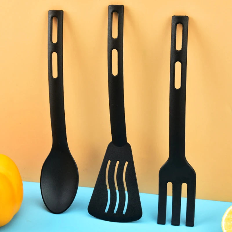 Set de Utensilios de Nylon para Cocina y Camping (1 o 3 Piezas) | Espátula Ranurada, Tenedor y Cuchara (Antiadherente y Portátil)