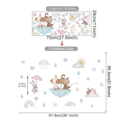 Pegatina de Pared de Vinilo Translúcido (Animales en Globo Aerostático) - Decoración Autoadhesiva y Ecológica para Habitaciones de Bebés y Niños