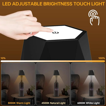 Lámpara Inalámbrica para Botellas con Control Táctil | Luz de Mesa LED 3 Colores y Brillo Regulable | Lámpara Recargable USB IP54 para Bar, Terraza y Dormitorio