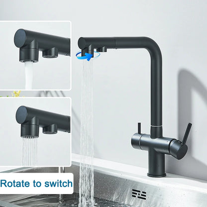 Grifo de Cocina Negro Mate 2 en 1 | Mezclador Agua Fría/Caliente y Purificador Extraíble - Casarae