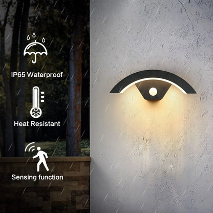 Aplique de Pared LED con Sensor de Movimiento (24W, IP65) - Lámpara Exterior U-Shape, Negro, Luz Cálida 3000K para Jardines y Pasillos