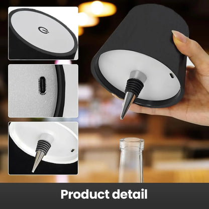 Lámpara Inalámbrica para Botellas con Control Táctil | Luz de Mesa LED 3 Colores y Brillo Regulable | Lámpara Recargable USB IP54 para Bar, Terraza y Dormitorio