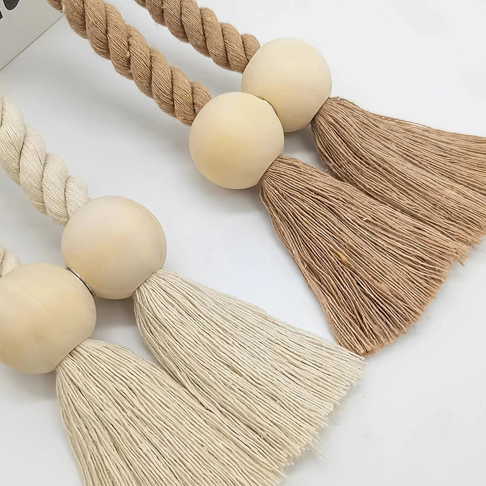 Abrazadera Magnética de Cortina con Flecos y Cuerda Trenzada