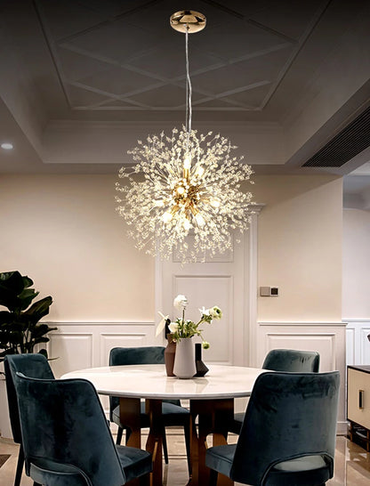 Lámpara Colgante LED Diente de León de Cristal | Chandelier Moderno Star Fireball para Salón y Comedor | Lámpara de Diseño Danés en Oro y Cromo