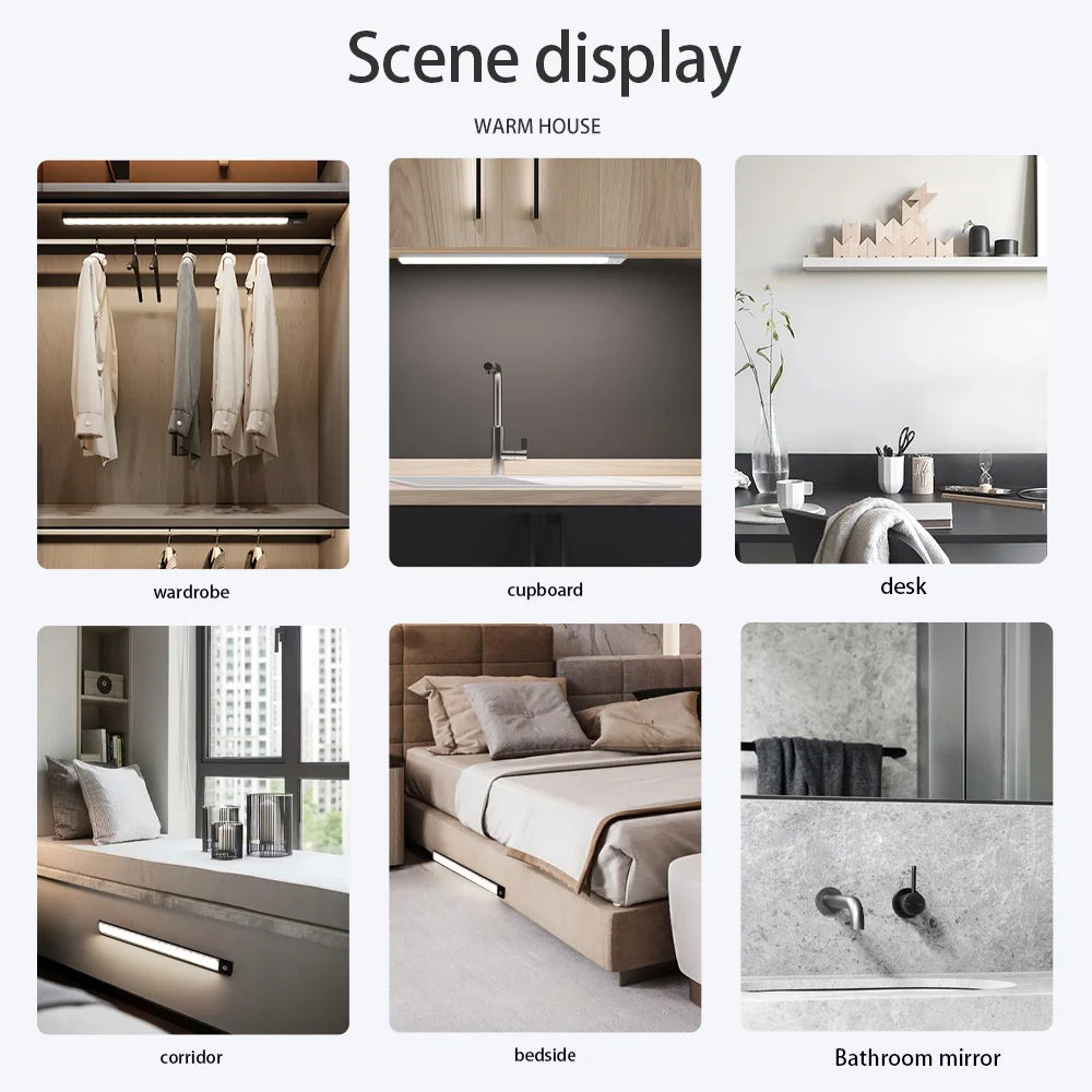 Regleta LED con Sensor de Movimiento Recargable USB | Luz Inalámbrica para Armarios, Cocina y Pasillos con 3 Tonos de Luz | Lámpara Magnética de Aluminio