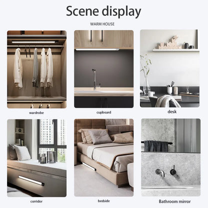 Regleta LED con Sensor de Movimiento Recargable USB | Luz Inalámbrica para Armarios, Cocina y Pasillos con 3 Tonos de Luz | Lámpara Magnética de Aluminio