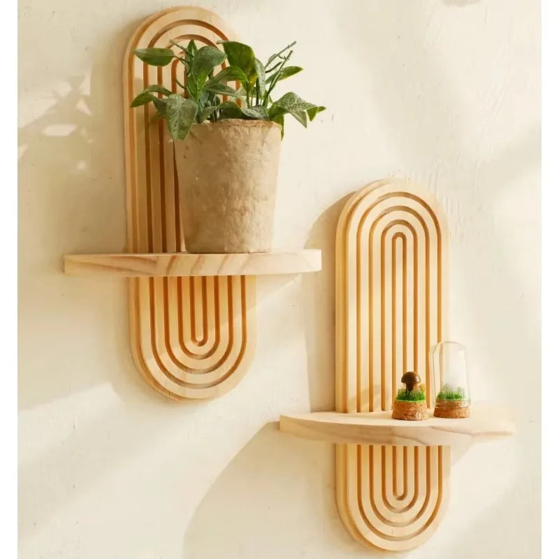 Estante de Almacenamiento Geométrico de Pared (Boho Wood) - Decoración Moderna